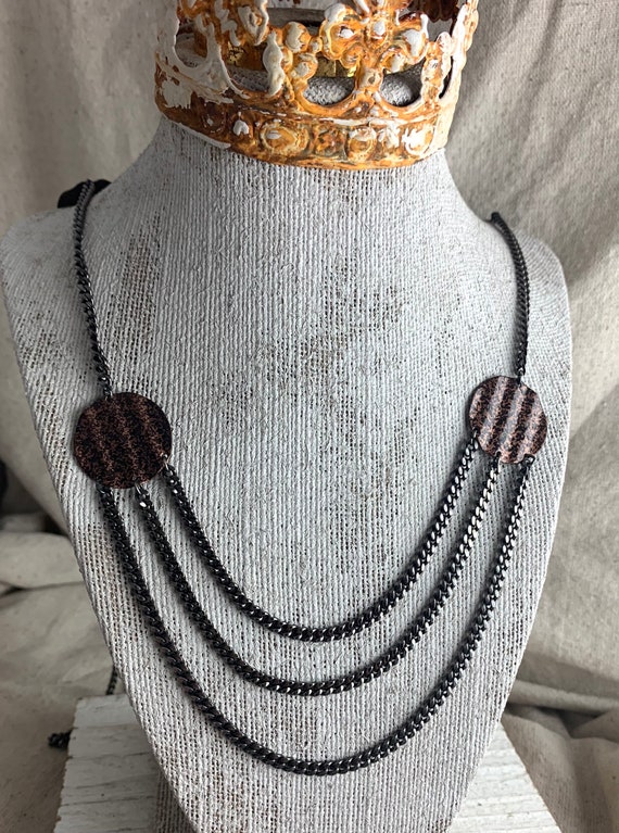 Monet Gun Metal and Copper Long Necklace, 42" long