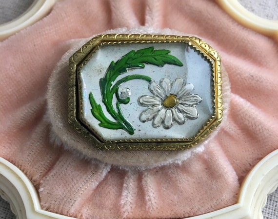 Daisy Goofus Glass Brooch, antique, 1930's, gold … - image 1