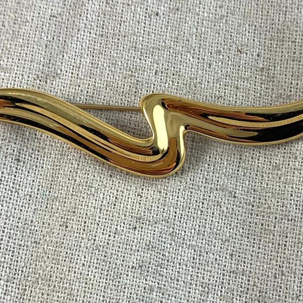 Napier Swish Bar Pin Brooch, 3 1/8" x 5/8", gold tone base metal, vintage, signed