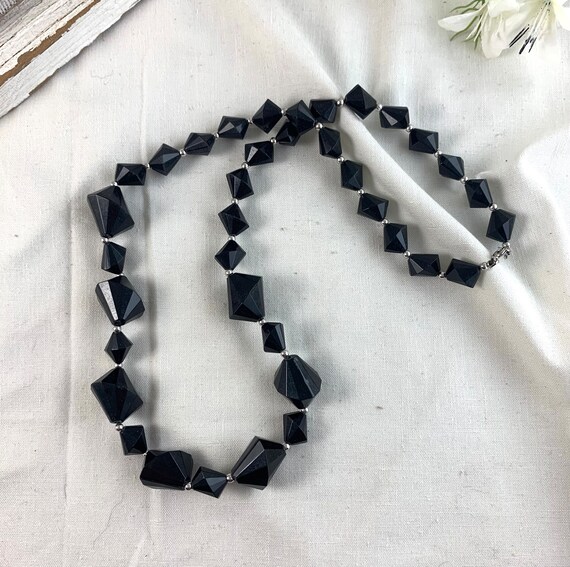 Trifari Black Plastic Bead Necklace, 24" long, 12… - image 4