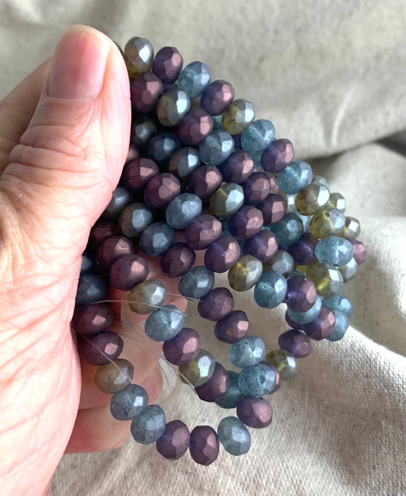 Czech Glass Faceted Rondelle Beads in Frosted Jewel Tones 1 mm hole 8 mm 25 beads per strand