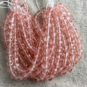 Czech Glass Faceted Round Fire Polished Beads in Pink, 6 mm, 1 mm hole, 25 beads per strand