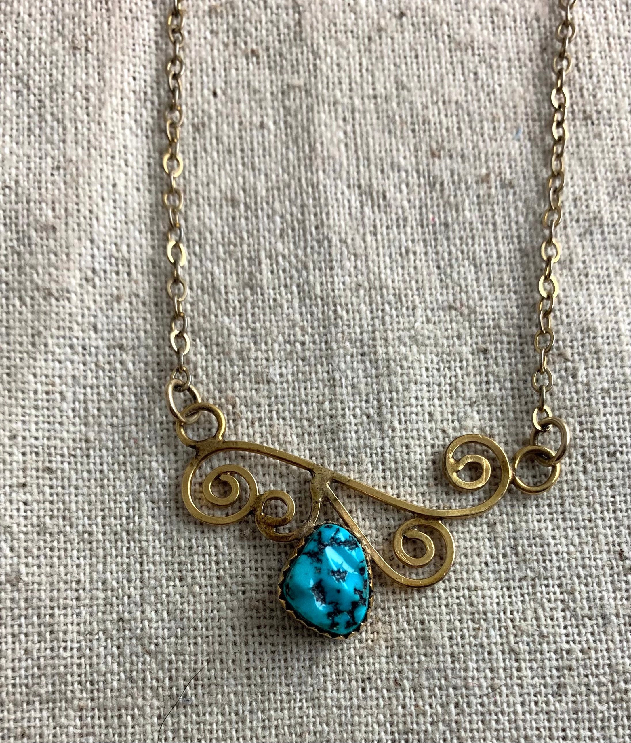 Vintage Gold Filled Turquoise Necklace 14 long pendant Etsy
