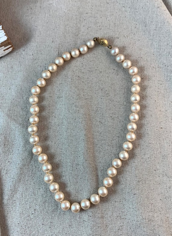 Marvella Faux Pearl Necklace, 14" long, 8 mm glas… - image 2