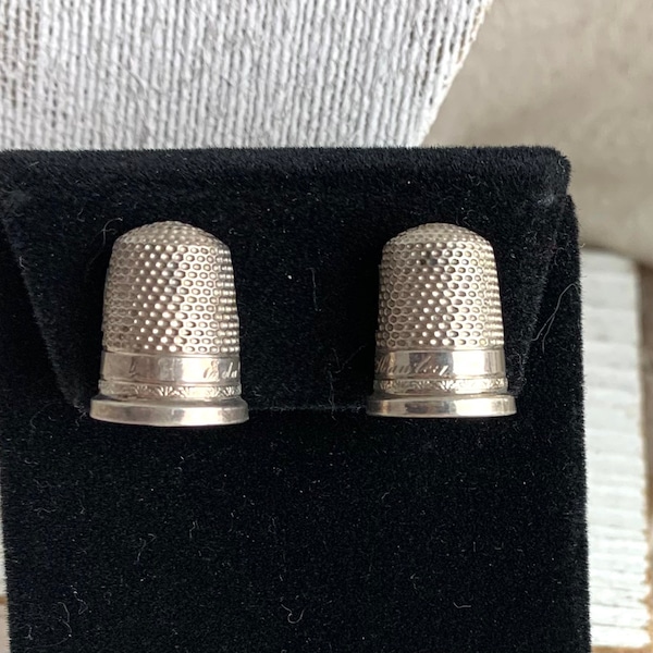 Antique Sterling Silver Thimble Screw Back Earrings, Germany, 3/4" x 5/8", Hamburg, Cologne, souvenir