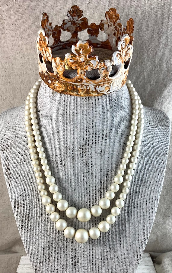 Vintage Faux Pearl Necklace, 2 strands, shortest 1