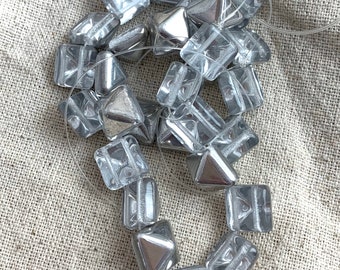 Czech Glass Stud Beads, Silver Ice, 15 Beads Strand
