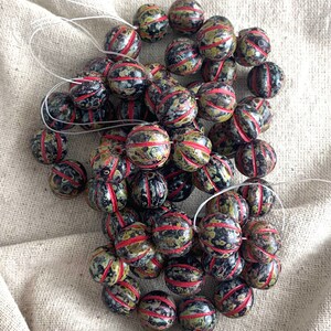 Czech Glass Melon Beads in Black with Picasso and Bright Red Wash, 14 mm, 1 mm hole, 10 pc