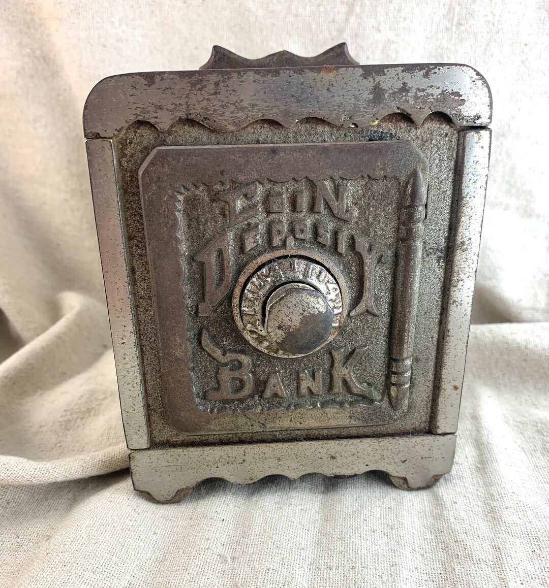 Antique Cast Iron Safe Bank Coin Deposit Bank 5 1/4 X Etsy