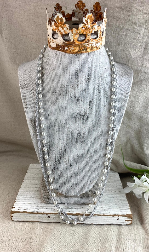 Vintage Chain and Faux Pearl Necklace from Germany