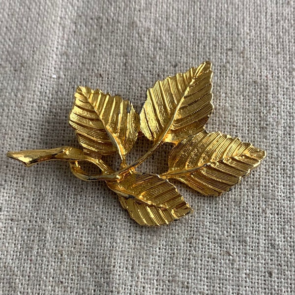 DuBarry Fifth Avenue (DFA) Golden Leaf Brooch, 2" x 1 1/4", vintage, signed