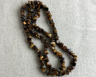 Tiger Eye Nugget Bead Strand, 28" long, 7 mm beads, semi precious stone, new old stock (NOS), jewelry making