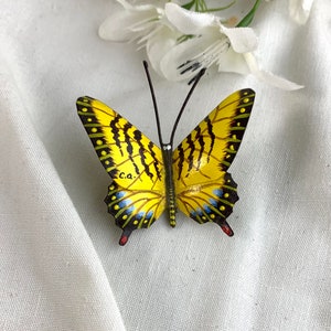 Charles Allen, Texas sculptor, butterfly brooch, 2&quot; x 2&quot;, hand painted, vibrant colors, rare piece, vintage, signed