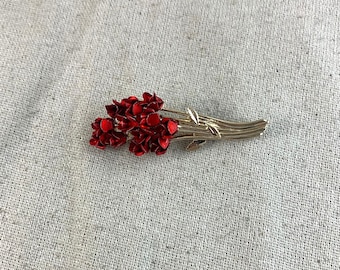 Danbury Mint Vintage Rose Brooch, Gold Tone Bouquet, Signed & Dated