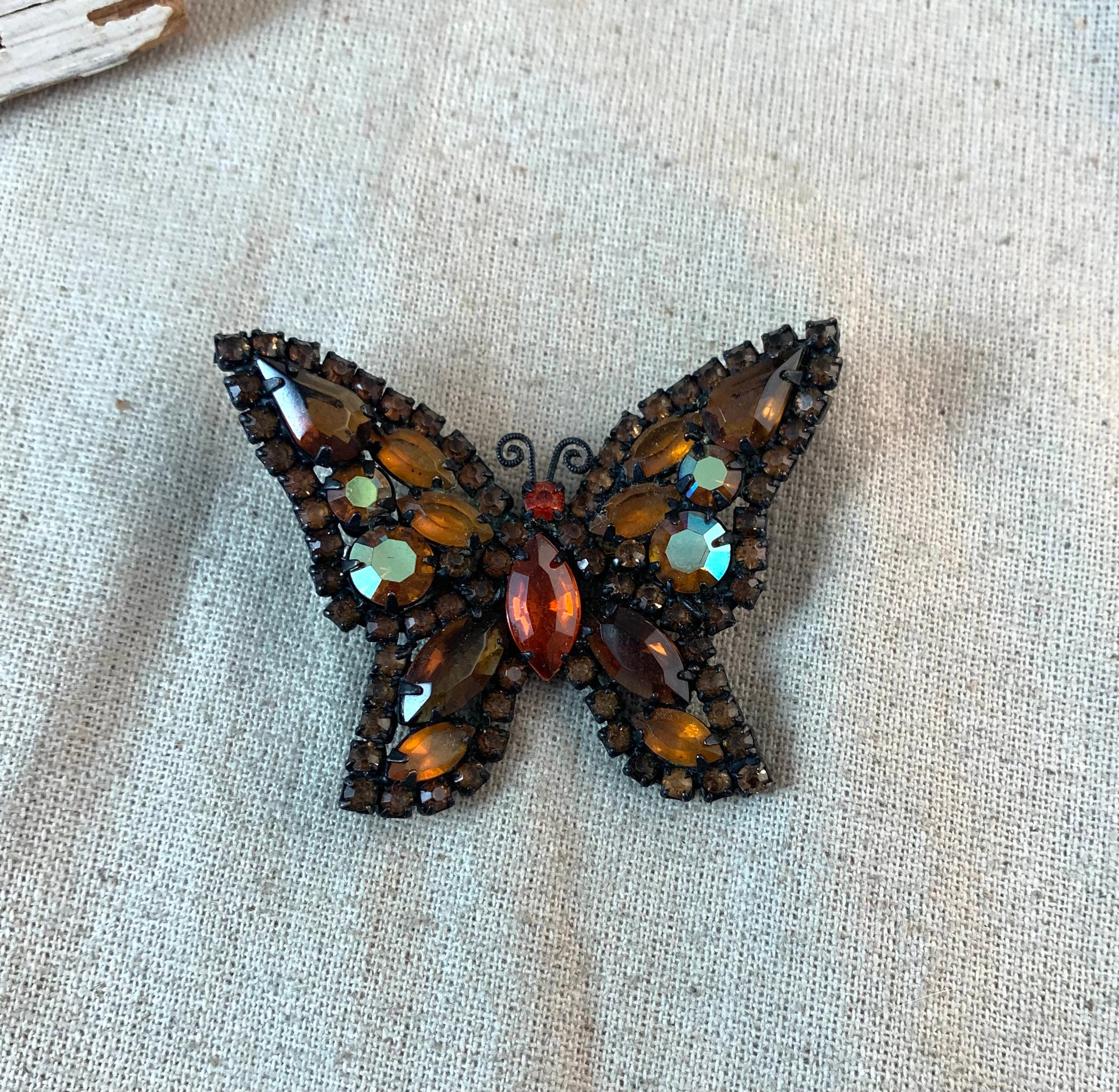 1950s Multi-color Crystal Butterfly Brooch — Miranda's Vintage Bridal