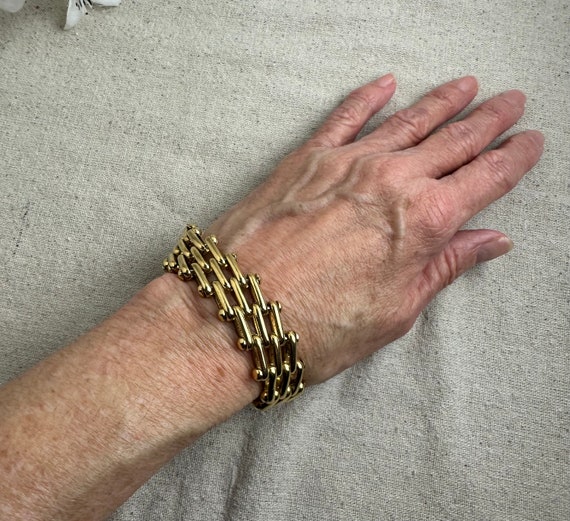 Vintage Link Bracelet, 8" long, 3/4" wide, gold t… - image 2