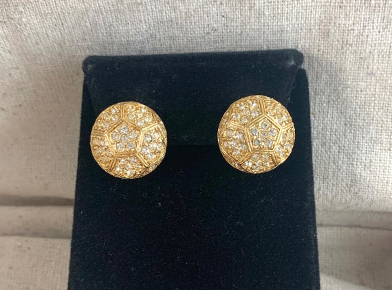 D'Orlan Rhinestone Post Back Earrings, 7/8" in di… - image 3