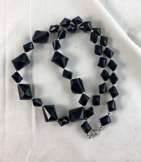 Trifari Black Plastic Bead Necklace, 24" long, 12… - image 2