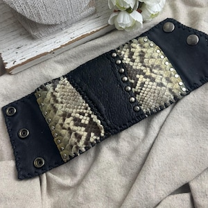 Vintage Artisan Made Leather and Snake Skin Bracelet