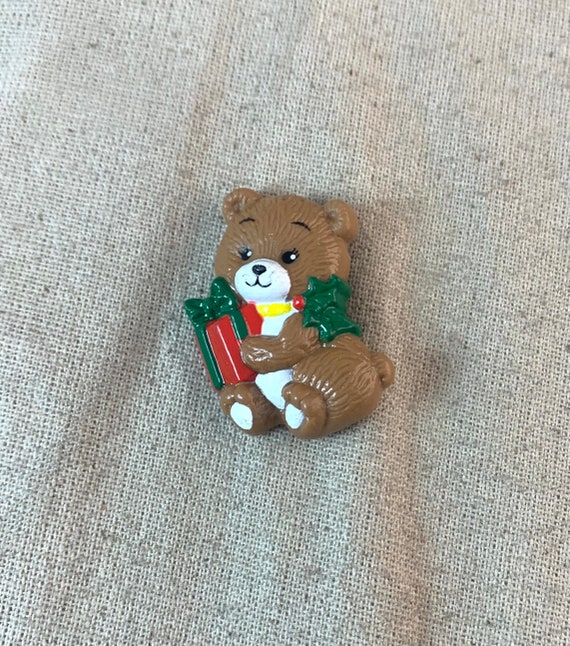 Russ holiday Bear Brooch, 1 3/4" x 1 1/8", plastic