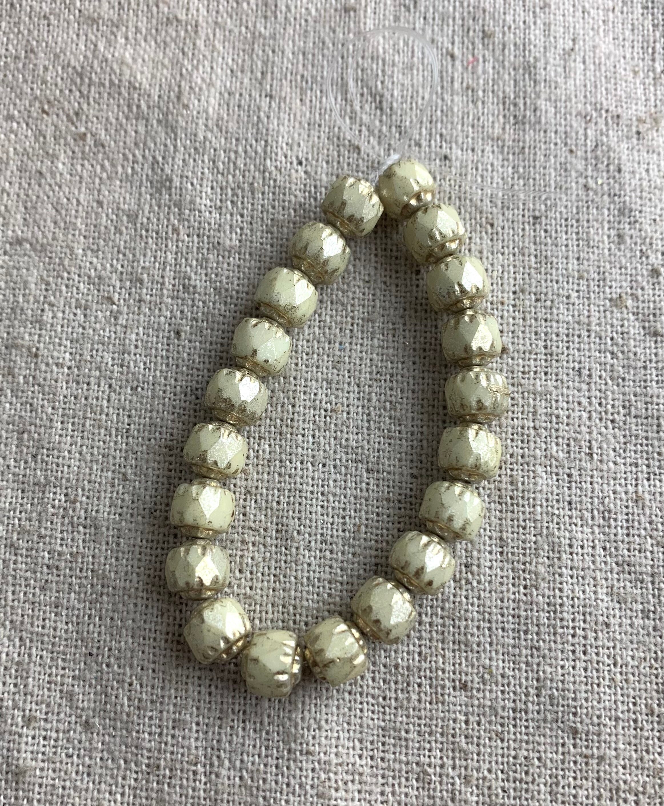 Restocked Fire Polished Faceted Czech Glass Beads 10 Beads 6mm Cathedral Yellow Ivory Luster with a Silver Mercury Finish and a Gold Wash