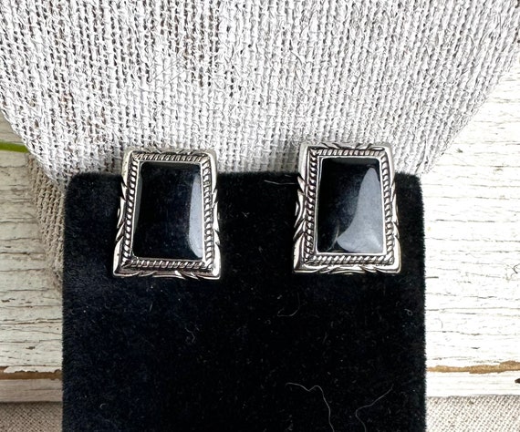 Clip on Earrings with Black Inlay, 7/8" x 3/4", s… - image 1