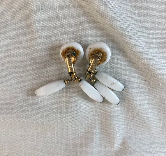 Napier Milk Glass Clip on Earrings, 1 3/4" long, … - image 2