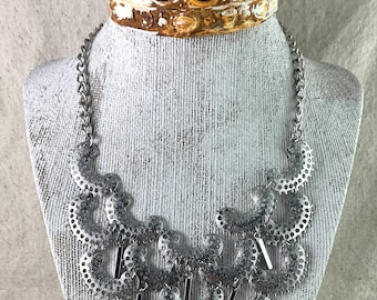 Vintage Sarah Coventry Charisma Bib Necklace, Silver Tone