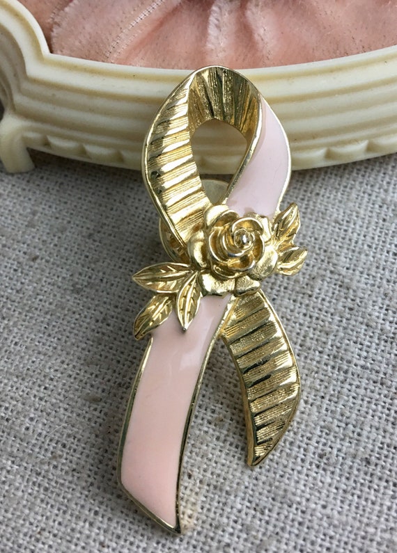 Avon Better Breast Care Pink Ribbon Pin, rose, gol