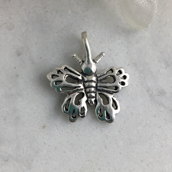 Sterling Silver Butterfly Pendant, 925, 18 mm x 16 mm, dainty, open work
