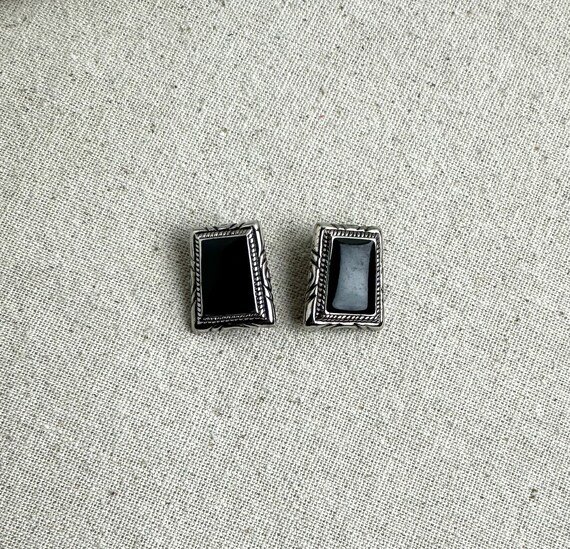Clip on Earrings with Black Inlay, 7/8" x 3/4", s… - image 3