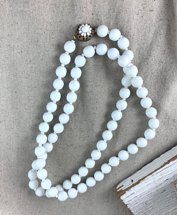 Miriam Haskell Milk Glass Bead Necklace, 30" long… - image 1