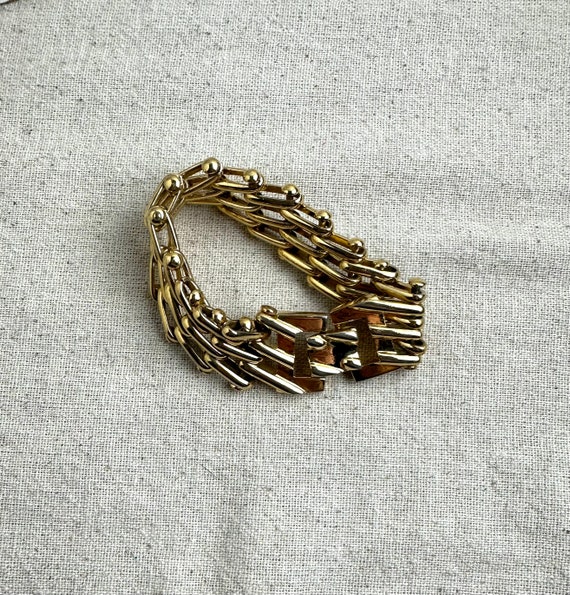 Vintage Link Bracelet, 8" long, 3/4" wide, gold t… - image 4