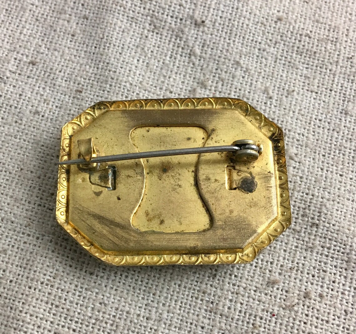 Daisy Goofus Glass Brooch Antique 1930's Gold Tone Etsy