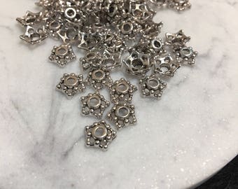 Bead caps, 7mm, base metal, flower, 50 per lot