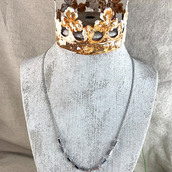 Ali Khan of New York Beaded Necklace, 18" long, 4 1/2" extender, silver glass beads, silver tone base metal, signed on hang tag