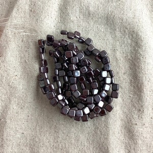 Czech Glass Square Beads in Grape with Luster Finish, 6 mm, TWO 1  holes, 25 beads per strand