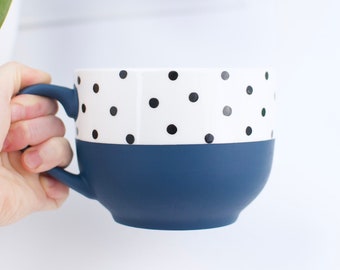 Jumbo Mug - Navy Blue Mug - Big Coffee Mug - Soup Cup - Tea Lover Mug - Mug for Reader - Presents for Mum - Polka Dot Gifts - Oversize Mug