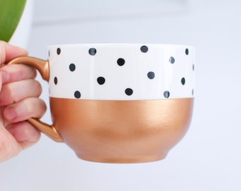 Extra Large Tea Mug - Big Coffee Mug - Soup Mug - Wide Mug - Cereal Bowl - Present for Sister - XL Mug - Polka Dot Gift - Wedding Mug Gift