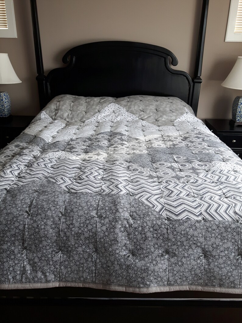 The Mountains Are Calling Queen Size Flannel Quilt Grey Etsy