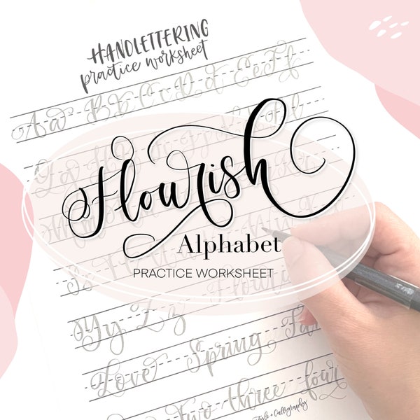 Hoja de trabajo de práctica de letras a mano del alfabeto Flourish