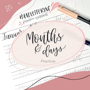 Hand lettering practice worksheet Months and days