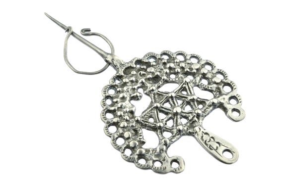 Old Jewish silver fibula from the Aures in Algeria. Old Algerian Berber ethnic fibula