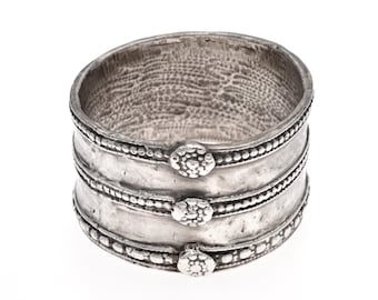 Bracelet Indien Ethnique Argenté RUPIKA - Artisanal, Pierres Zirconium, 3 Pouces