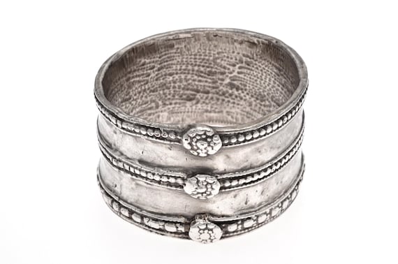 Rajasthan Tribal Silver Cuff: Handcrafted Bracelet with Traditional Bead Motifs, Symbolism of Protection and Prosperity