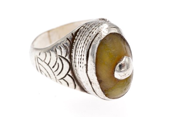Old tribal Tibetan silver and amber ring