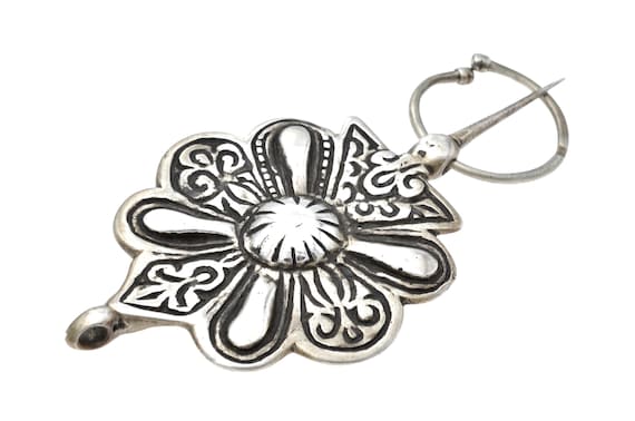Old CHTOUKA Berber antique silver fibula Sous Valley Moroccan ethnographic ornament