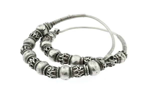 Antique Bedouin tribal Earrings - Oman / Yemen / Saudi Arabia Silver Hoop Earrings - Middle East Gauged Hoop Earrings