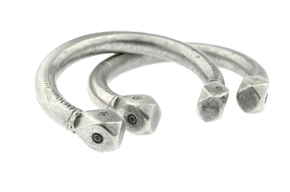 Pair of small Nubian Silver tribal Bracelets. Antique Egyptian / Sudanese silver ethnic bangles
