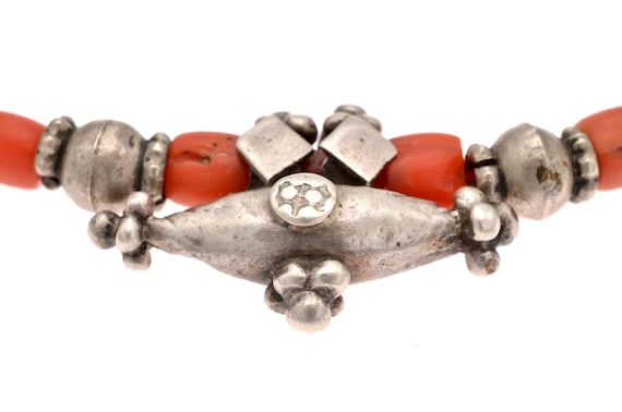 Antique Red Mediterranean Coral and Silver Necklace from Yemen